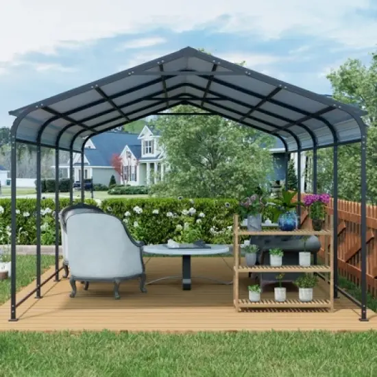 Heavy Duty Metal Carport with Galvanized Steel Roof, Carport Canopy for Driveway Car or Truck, Outdoor Metal Carport with Vertical Roof-Koiai image {7}