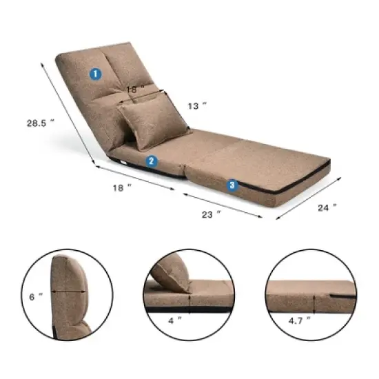 Costway Fold Down Chair Flip Out Lounger Convertible Sleeper Couch Futon Bed w/ Pillow image {3}