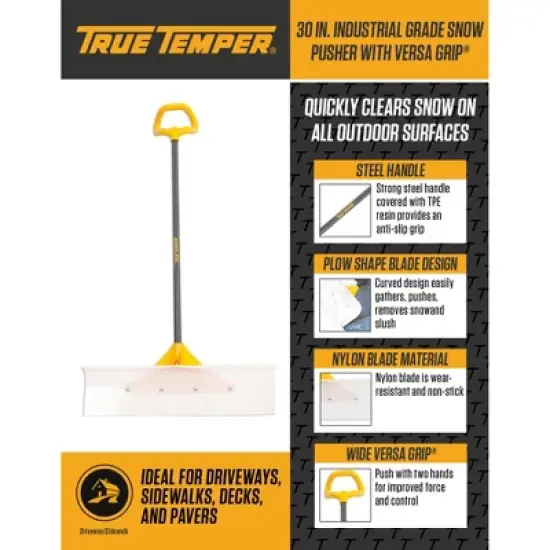 30-Inch Industrial Grade Snow Pusher with Versa Grip - True Temper image {2}