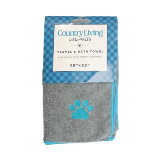 Country Living Large Gray and Teal Microfiber Dog Bath Towel - Quick-Drying, Absorbent, and Durable, Embroidered Paw Print, 48" x 22" image {8}