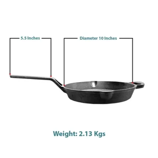 Amber Sports Cast Iron Handle Tawa with Long Handle, Shallow Frying Pan for Roti, Dosa, Pancakes, Induction & Outdoor Cooking &ndash; 10 Inch image {3}