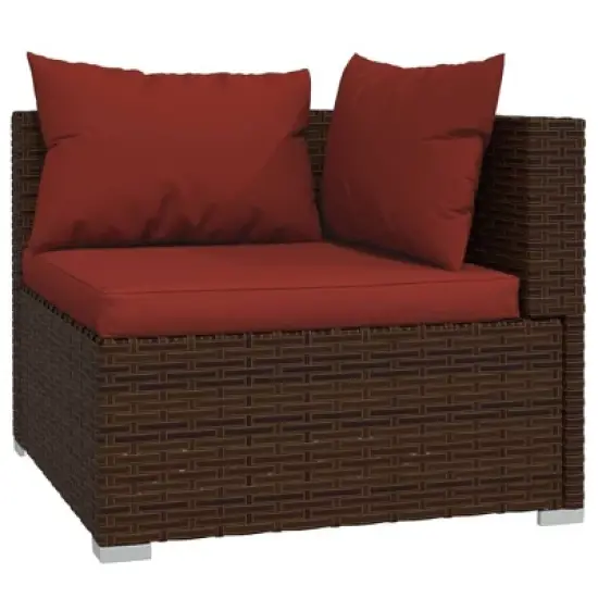 vidaXL Brown Patio Furniture - Red Cushion - 3 Seats image {4}