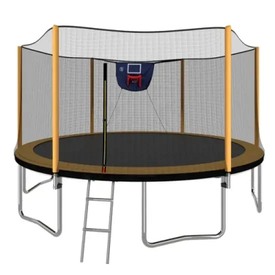 QingMoon 14FT Powder-Coated Advanced Trampoline Outdoor With Basketball Hoop,Inflator,Ladder,Outer Safety Enclosure Duty for Kids and Adults image {8}