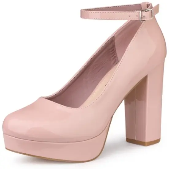 Allegra K Women's Platform Ankle Strap Chunky Heel Mary Janes Pumps image {9}