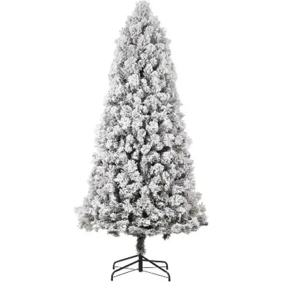 Artificial Christmas Tree with White Lights & Foldabe Metal Stand, Flocked Christmas Pine Trees for Home, Holiday Decoration image {8}