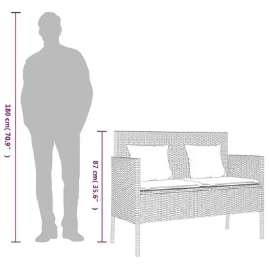 vidaXL Outdoor Loveseat Bench - Black PE Rattan, Padded Blue Cushions, Storage Under-Seat, Weather-Resistant, Garden/Patio Furniture, 44.5"x24"x34.3" image {10}