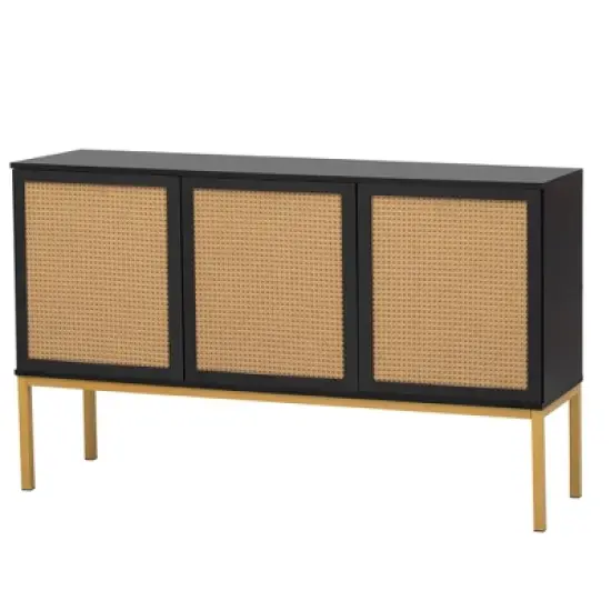 Sideboard With Faux Rattan Door And Metal Legs - ModernLuxe image {7}