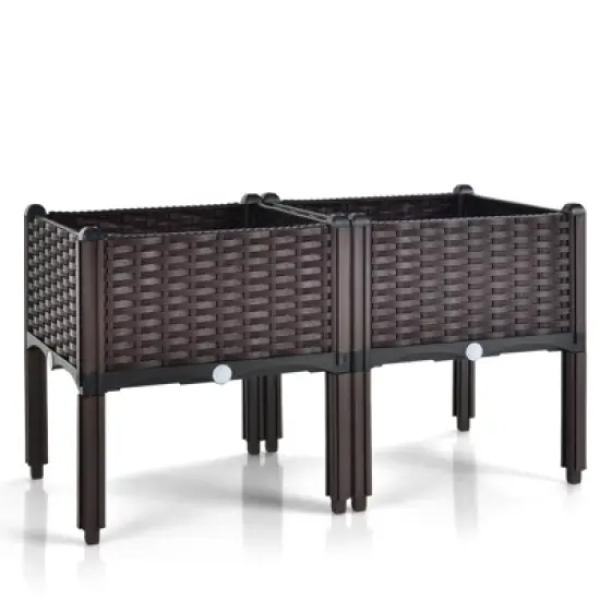 Costway 4 PCS Elevated Plastic Raised Garden Bed Planter Kit for Flower Vegetable Grow image {9}