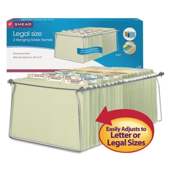 Smead Steel Hanging Folder Drawer Frame, Legal Size, 23" to 27" Long, Gray, 2/Pack image {1}