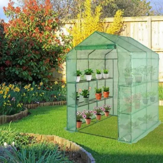Walk-in Greenhouse for Outdoors, 58"x58"x75" Plant House with 8-Tier Grid Shelves for Seed Starting & Potted Plants image {10}