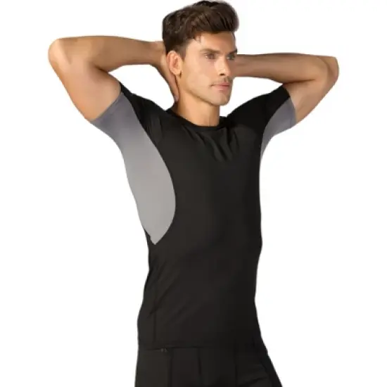 Anna-Kaci Active Men's Fitted Short Sleeve Athletic Shirt with Crew Neck and Color Block Side Panels image {3}
