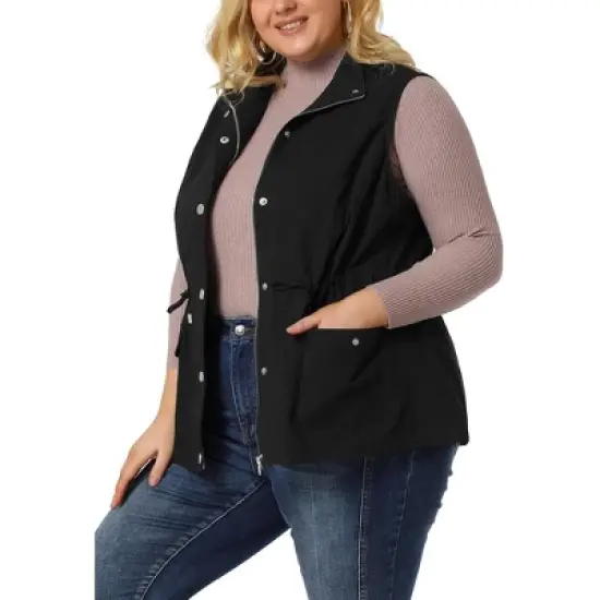 Agnes Orinda Women's Plus Size Utility Vest Cargo Pocket Drawstring Waist Sleeveless Jacket image {7}