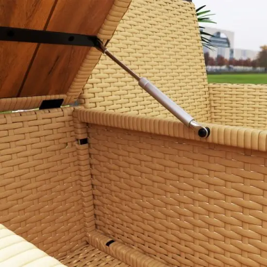 Outsunny Rattan Patio Loveseat with Built-in Flip-Top Coffee Table, Outdoor Wicker Sofa with Cushions for Balcony, Garden, Lawn, Backyard, Khaki image {5}