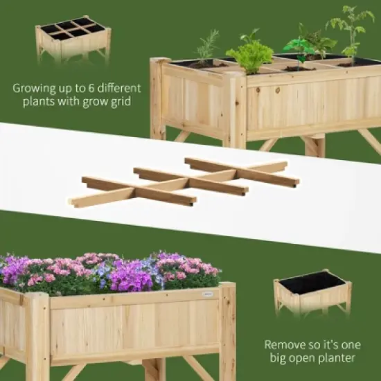 Outsunny Raised Garden Bed, Wood 6 Grid, 31" x 23" with Storage Shelf, Water Draining, Planter Box for Vegetables, Flowers, Herbs, Patio image {4}