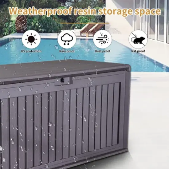 Gulches 100 Gallon Outdoor Deck Box Waterproof,Patio Storage Box ,Lockable Storage for Patio Furniture Cushion, Pool Accessories, Garden Tools ,Brown image {4}