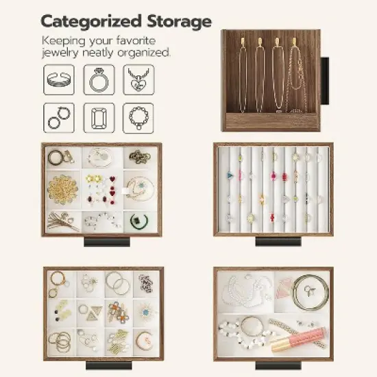 Jewelry Box for Women, Wooden Jewelry Organizer with Transparent Window, 4-Layer image {4}