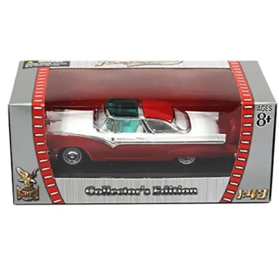 1955 Ford Crown Victoria Red and White 1/43 Diecast Model Car by Road Signature image {2}