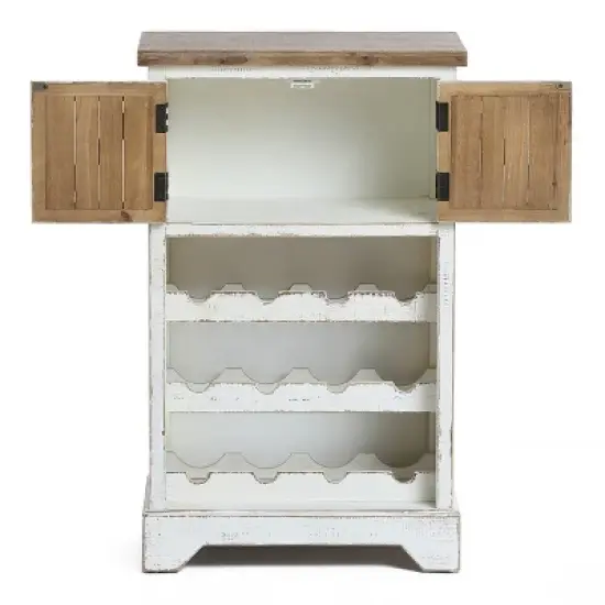 LuxenHome White and Natural Wood 2-Door Wine Cabinet image {10}