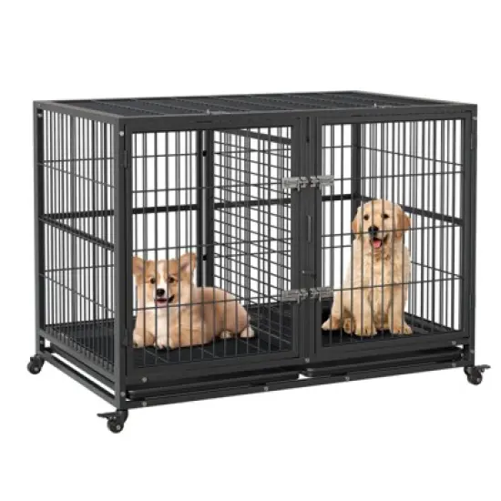 Dog Crate for Large Dogs, Chew-Resistant Dog Kennel with Double Door & Lockable Wheels image {8}
