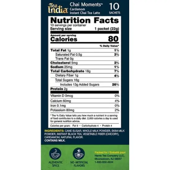 Tea India Chai Moments Cardamom Chai Tea Instant Latte Mix 10 Sachets Pack of 6 image {2}