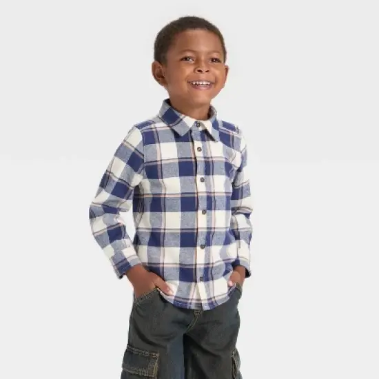 OshKosh B'gosh Toddler Boys' Long Sleeve Plaid Shirt - Navy Blue image {4}