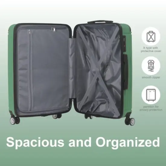 NAYSAYE Luggage ABS Hardshell 3 Piece Spinner Set with TSA Lock and Multi Position Handle for Travel, Green, 20.87"*11.81"*30.31" image {4}