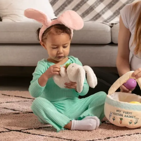 Easter Baby Plush Playset with Easter Basket, Bunny Holding Carrot, Easter Egg, and Squeaky Chicken, Sensory and Decorative Toys for Babies & Newborns image {1}