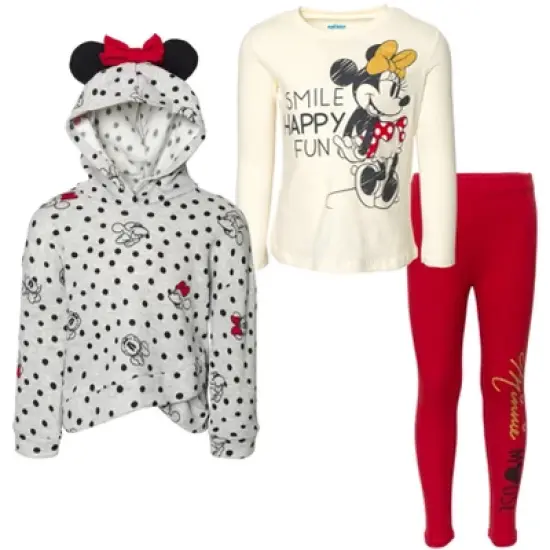 Mickey Mouse & Friends Minnie Mouse Girls Pullover Fleece Hoodie T-Shirt and Leggings 3 Piece Outfit Set Toddler image {9}