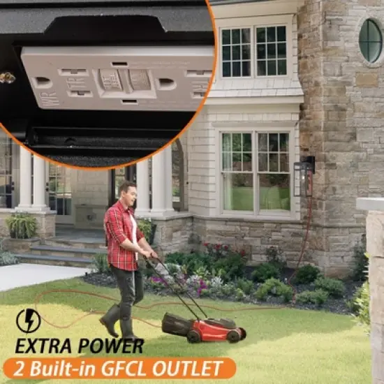 ALOADECOR 1 Light Black Dusk to Dawn Sensor Outdoor Wall Lantern Coach Sconces Light with Clear Glass and built-in GFCI Outlets (2 Pack) image {11}