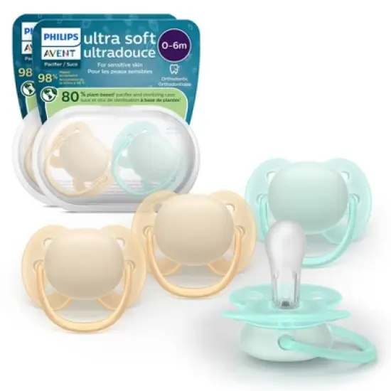 Philips Avent Ultra Soft Pacifiers 0-6m - Sand/Pale Mint - 4pk image {6}