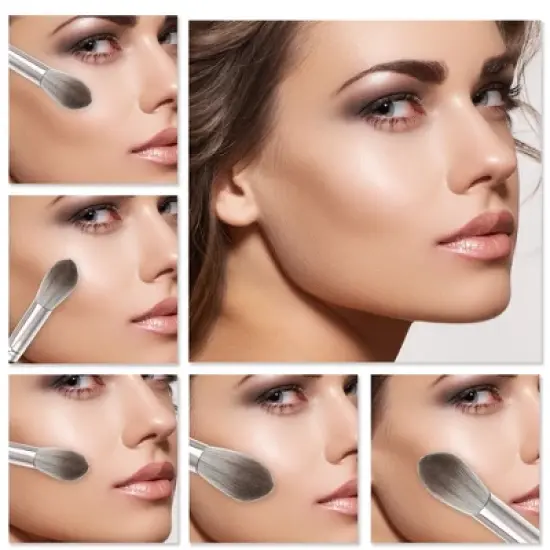 Unique Bargains Foundation Powder Concealers Eye Shadows Makeup Brushes and Case Green 14 Pcs image {4}