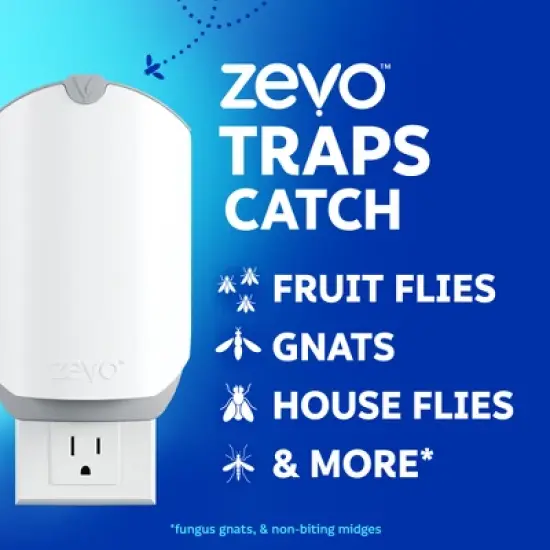 Zevo Flying Insect Indoor Light Fly Trap Starter Kit, Catches House Flies, Fruit Flies, Gnats and More - 1 Trap + 3 Refills image {12}