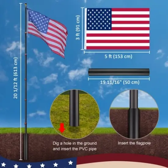 Yescom 20 Ft Aluminum Telescoping Flag Pole image {6}