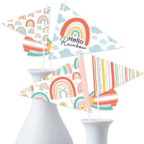 Big Dot of Happiness Hello Rainbow - Triangle Boho Baby Shower and Birthday Party Photo Props - Pennant Flag Centerpieces - Set of 20 image {5}