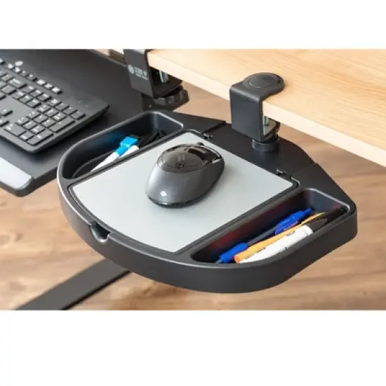 Stand Up Desk Store Clamp On 360 Degrees Swivel Out Mouse Tray With Storage For Desks And Tables Up To 1.5" Thick image {2}