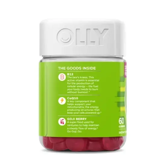 OLLY Daily Energy Caffeine-Free Gummies with Vitamin B12, CoQ10 & Goji Berry - Tropical Passion - 60ct image {4}