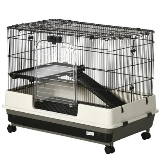 Akoasm 26 Inch 2-Level Portable Small Animal Cage & Crate With Wheels,Removable Tray, Platform And Ramp For Bunny & Ferret image {6}