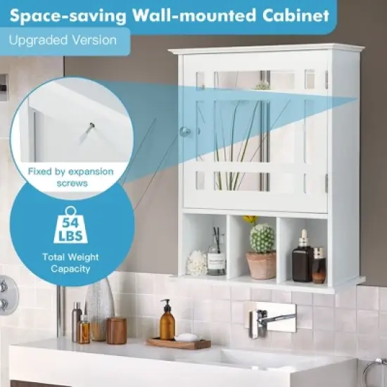 Tangkula Mirrored Medicine Cabinet Bathroom Wall Mounted Storage W/Adjustable Shelf image {5}
