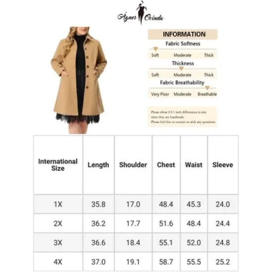 Agnes Orinda Women's Plus Size Winter Outerwear Single Breasted Long Overcoats image {5}