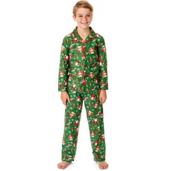 Elf The Movie Boys' Film OMG! Santa! I Know Him! Button Sleep Pajama Set Green image {3}