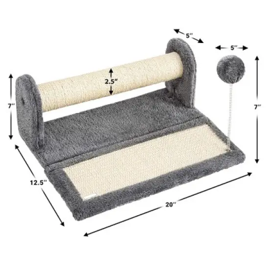 PAWBEE Cat Scratching Post & Scratching Pad &ndash; 14.5&rdquo; Cat Post & Scratching Board With Soft Play Ball Toy - Covered with Natural Sisal Rope image {2}