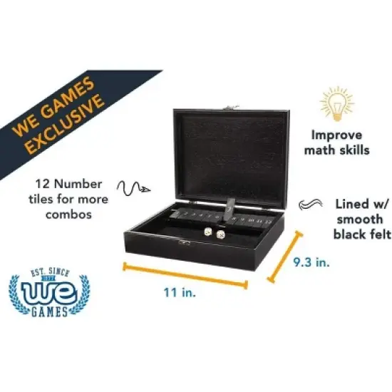 WE Games 12 Number Shut the Box Board Game in Natural Wood Box with Lid image {3}