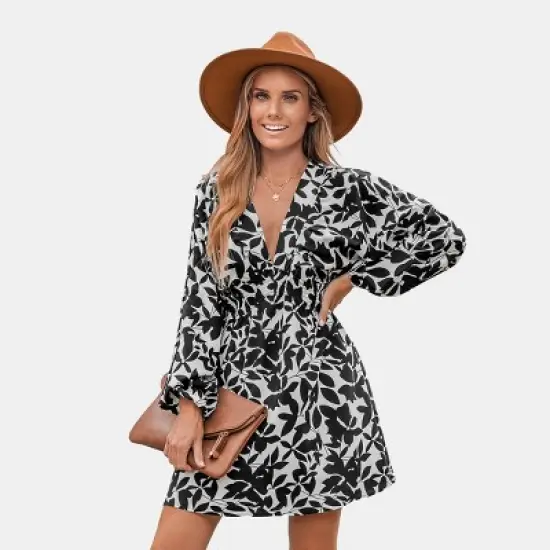 Women's Floral Print V-Neck Smocked Mini Dress - Cupshe image {8}