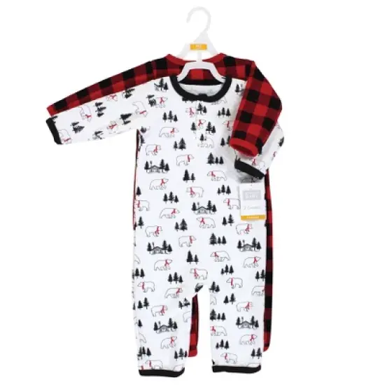 Hudson Baby Infant Boy Premium Quilted Coveralls, Buffalo Plaid Bear image {1}