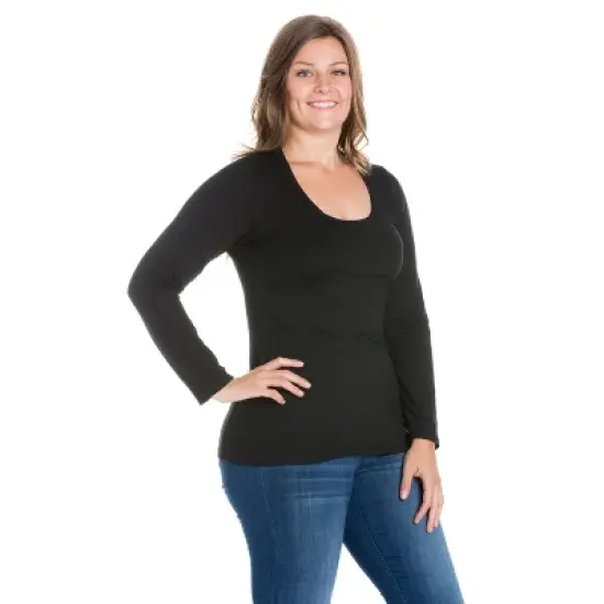 24seven Comfort Apparel Womens Plus Size Solid Long Sleeve Scoop Neck Tee image {1}