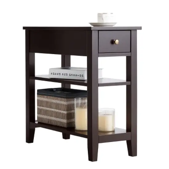 Costway 2 PCS 3Tier Nightstand Bedside Side End Table w/Double Shelves Brown image {8}