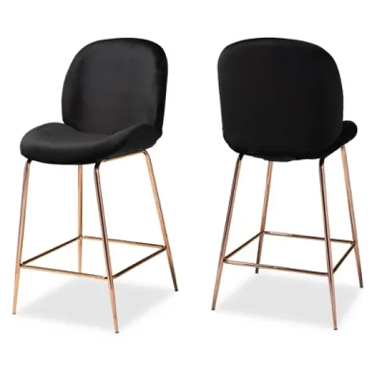 2pc Lander Velvet Fabric Upholstered Metal Counter Stool Set - Baxton Studio image {9}