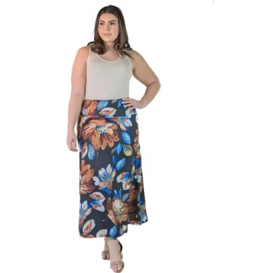 Plus Size  Floral Pattern Elastic Waistband Ankle Length Maxi Skirt image {3}