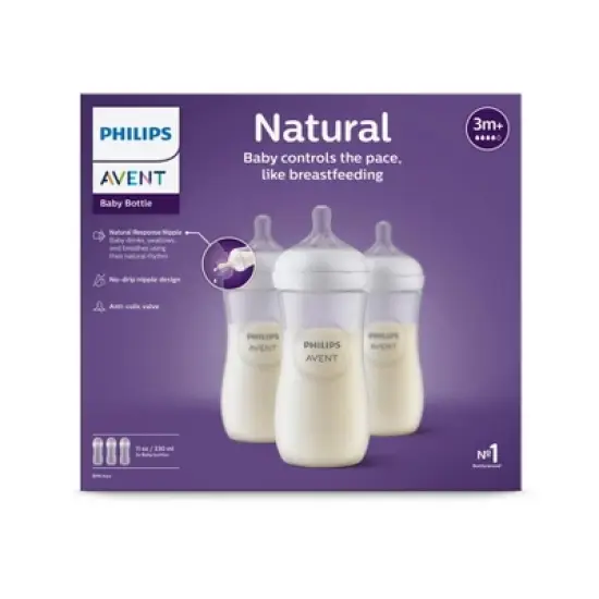 Philips Avent Natural Baby Bottle with Natural Response Nipple - Clear - 11oz image {1}