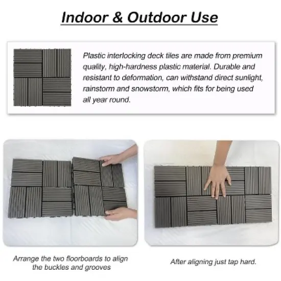 Wood Plastic Composite Deck Tiles Set of 20pcs, Composite Decking Resist Rust，DIY Interlocking Decking Tiles, Floor Tile,Durable, 12x12in Dark Grey image {5}